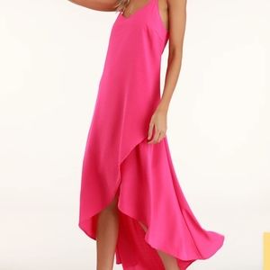 Lulu's Sweet Surprise Bright Pink High-Low Maxi Dress - Medium